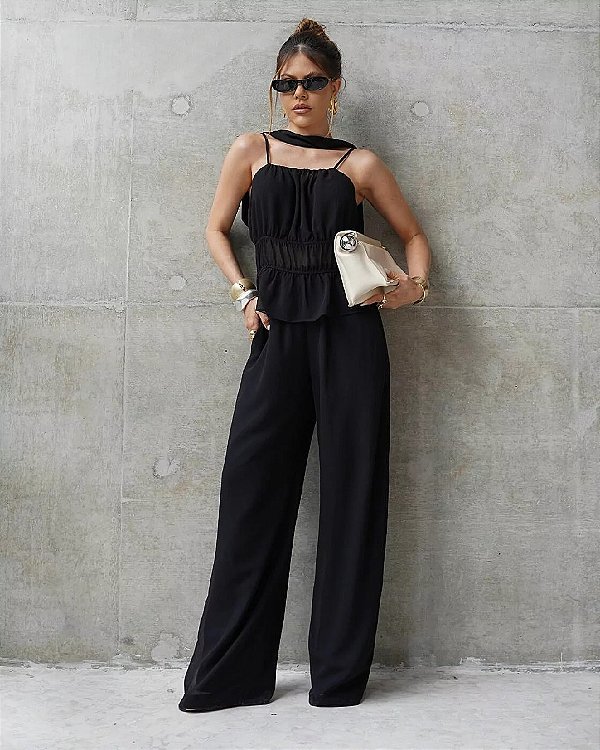 CALÇA KARMANI CHIFFON COM ELÁSTICO