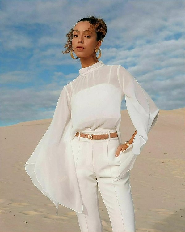 BLUSA KARMANI CHIFFON GOLA ALTA C/ MANGAS