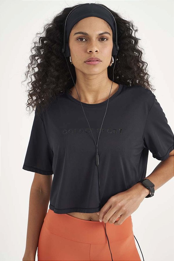 BLUSA CROPEED COLCCI SPORT - PRETO