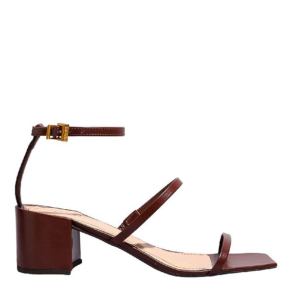 SANDÁLIA SANTA LOLLA COURO CONFORT SALTO BLOCO MARROM