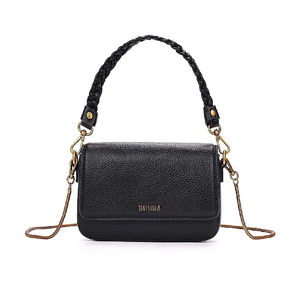 BOLSA SANTA LOLLA BAGUETE FLOATER ALÇA TRANÇA PRETA