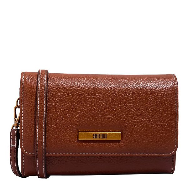 BOLSA CARTEIRA SANTA LOLLA FLOATER TEXTURIZADA MARROM ESCURO TRANSVERSAL