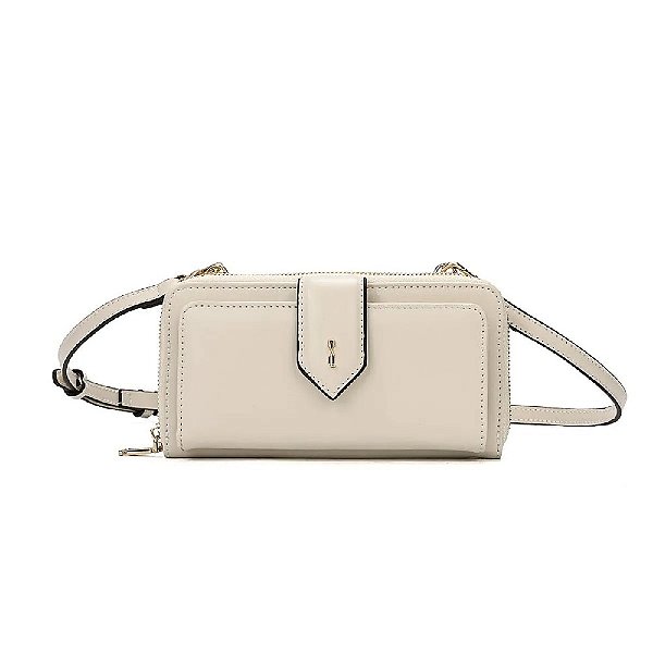 BOLSA SANTA LOLLA CARTEIRA SOFT LISA TRANSVERSAL BEGE