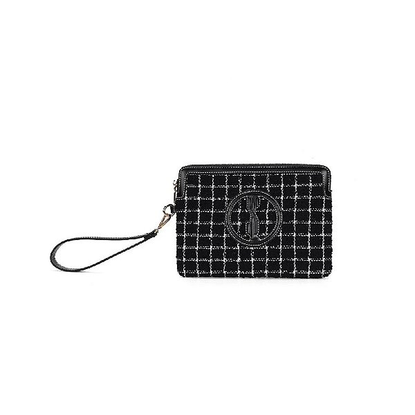 CLUTCH SANTA LOLLA TRAMADO LISTRADA ALÇA DE MÃO PRETA