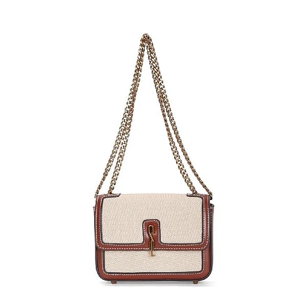 BOLSA SANTA LOLLA CANVAS BEGE ALÇA CORRENTE DE OMBRO