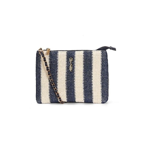 BOLSA SANTA LOLLA TRAMADO AZUL LISTRADA ALÇA CORRENTE TRANSVERSAL