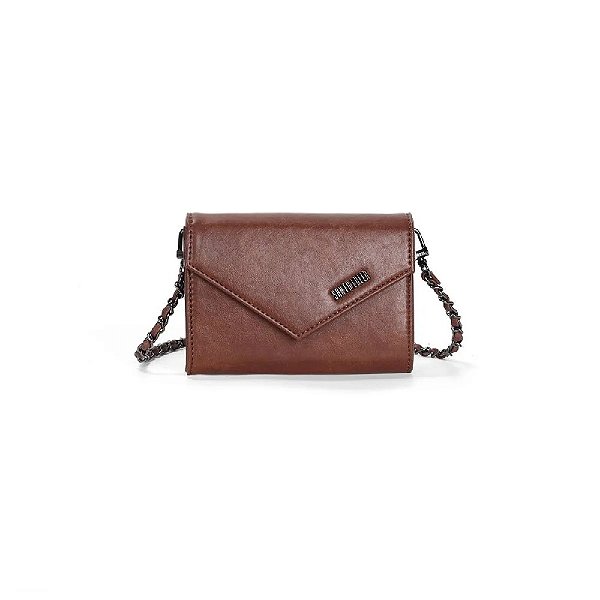 BOLSA CARTEIRA SANTA LOLLA RUSTICA ALÇA CORRENTE TRANSVERSAL MARROM