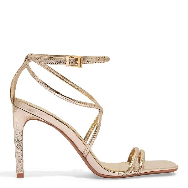 SANDALIA SANTA LOLLA SPECCHIO DOURADA BICO QUADRADO SALTO ALTO