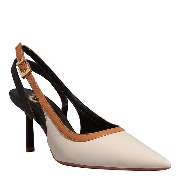 SCARPIN SANTA LOLLA SLINGBACK COURO MARFIM SALTO FINO
