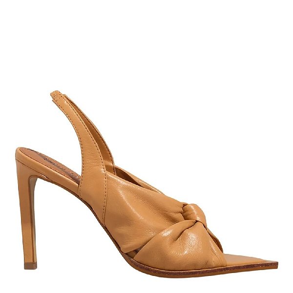 PEEP TOE SANTA LOLLA SLINGBACK COURO BICO FOLHA CARAMELO
