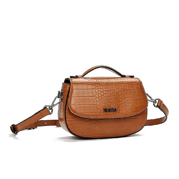 BOLSA SANTA LOLLA PEQUENA CROCO CARAMELO TRANSVERSAL