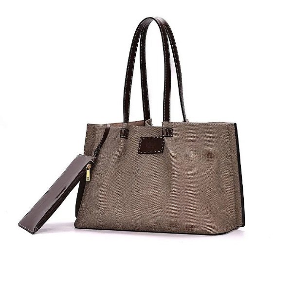 BOLSA SANTA LOLLA SHOPPER CANVAS E CLUTCH MARROM DARK