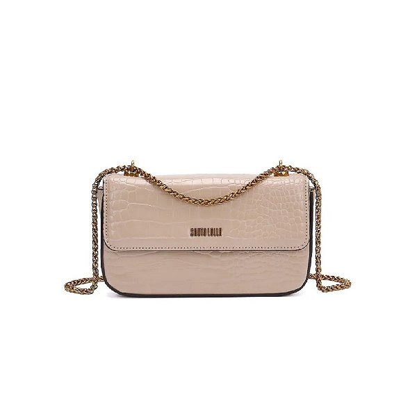 BOLSA SANTA LOLLA CROCO BEGE ALÇA TRANSVERSAL CORRENTE