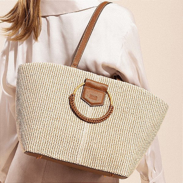 BOLSA SANTA LOLLA GRANDE TRAMADO BEGE ALÇA OMBRO