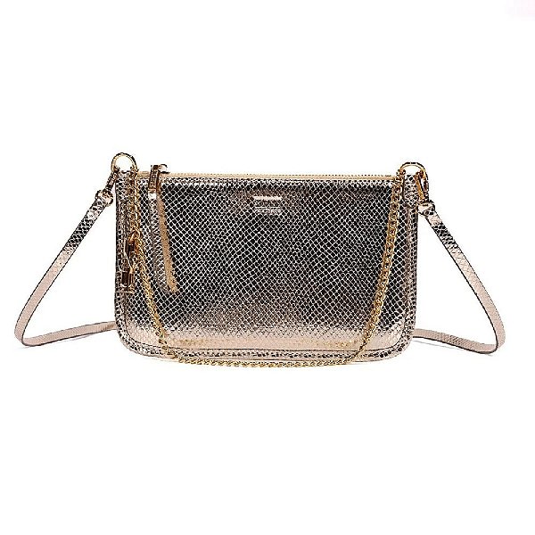 BOLSA CLUTCH SANTA LOLLA TRANSVERSAL METALIZADO DOURADO
