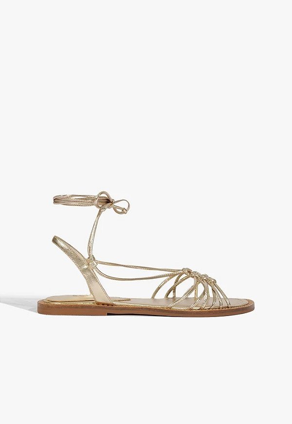 SANDALIA SCHUTZ KATE LACE UP FLAT DOURADO