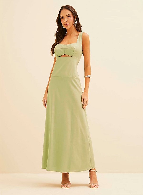 VESTIDO LINHO FORUM VERDE PIANTA