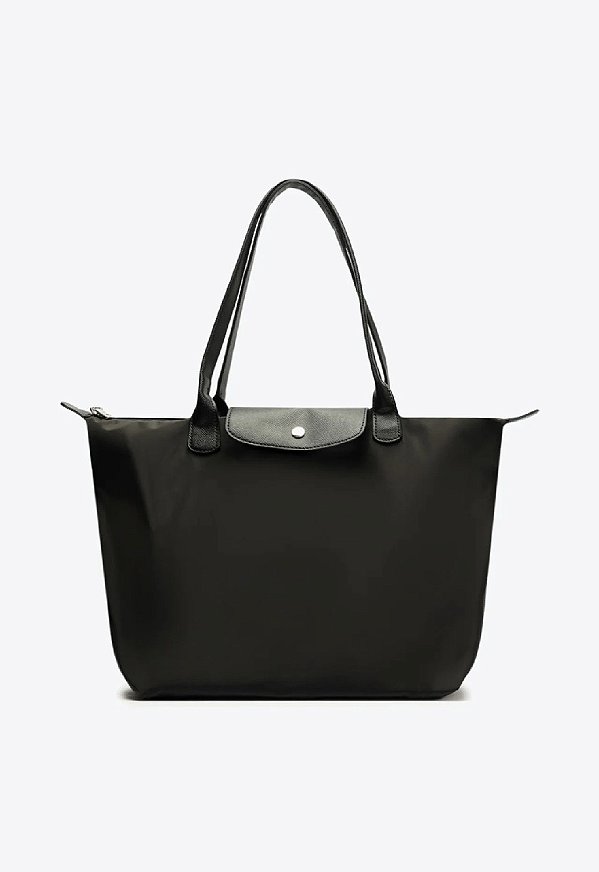 BOLSA SHOPPING ANACAPRI GRANDE NYLON BOTÃO PRETA