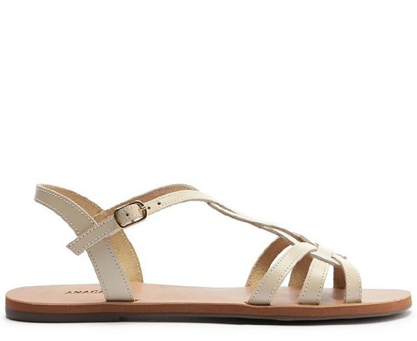 SANDÁLIA RASTEIRA ANACAPRI DE TIRAS ELO COURO MARINA BEGE