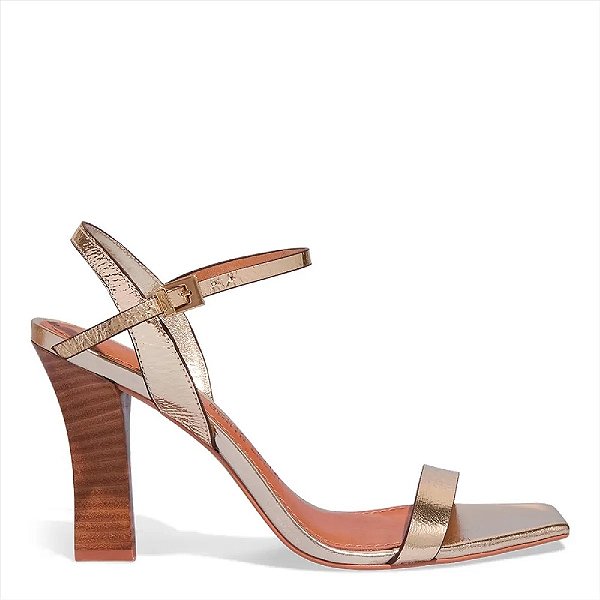 SANDÁLIA SANTA LOLLA COURO METALIZADO BICO QUADRADO DOURADO