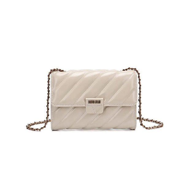 BOLSA TRANSVERSAL SANTA LOLLA MATELASSÊ VERNIZ BEGE