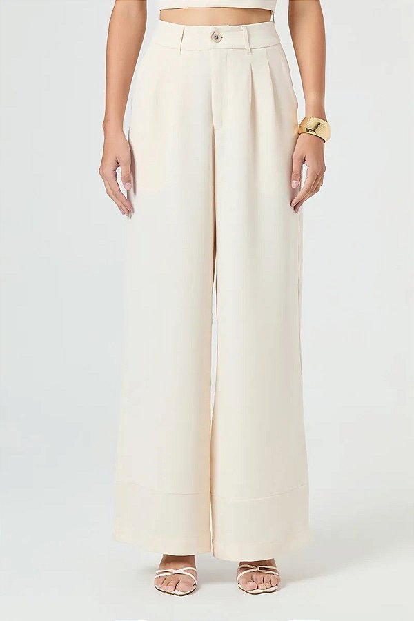 CALÇA WIDE LEG SLY WEAR EM CREPE ALFAIATARIA