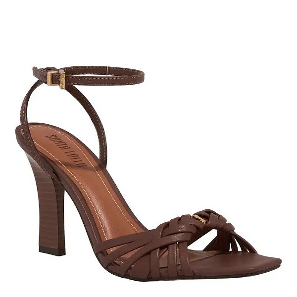 SANDÁLIA SANTA LOLLA NAPA SOFT TIRAS ENTRELAÇADAS SALTO ALTO BLOCO MARROM