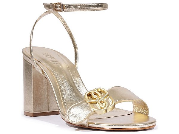 SANDALIA SCHUTZ SALTO MEDIO COURO PLATINA