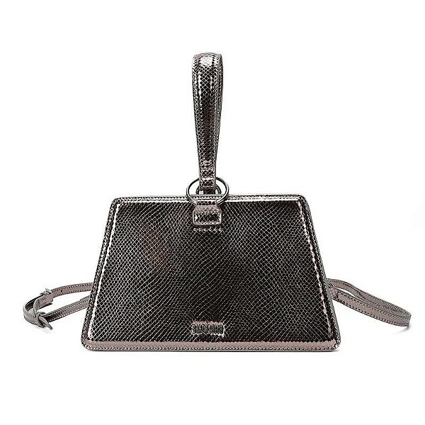 BOLSA SANTA LOLLA TRAPÉZIO METALIZADO CINZA GRAFITE ALÇA TRANSVERSAL