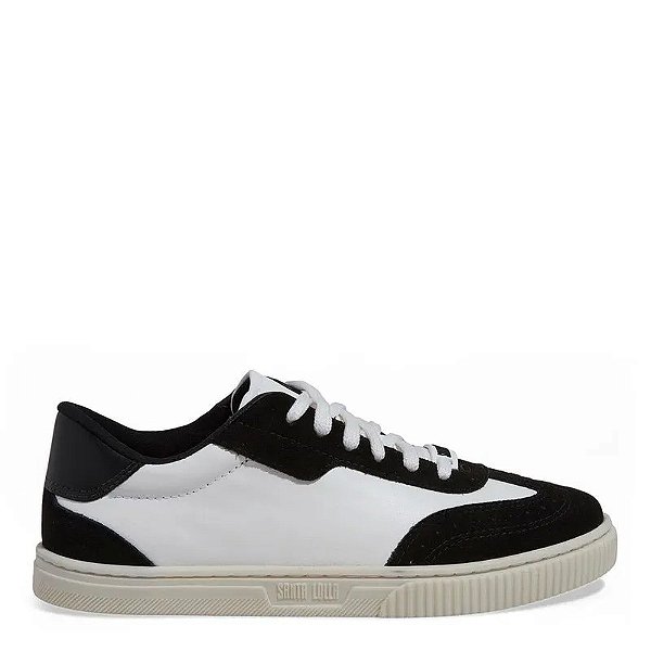 TÊNIS SANTA LOLLA COURO CAMURÇA PRETO E BRANCO