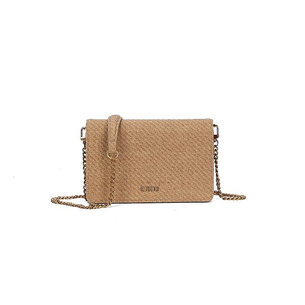 BOLSA PEQUENA SANTA LOLLA MATERIAL CANVAS BEGE ALÇA TRANSVERSAL CORRENTE