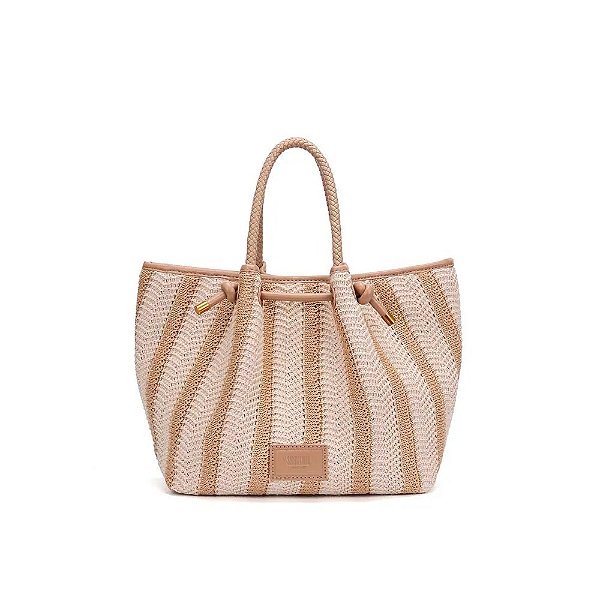 BOLSA GRANDE TRAMADO SANTA LOLLA BEGE ALÇA DE OMBRO