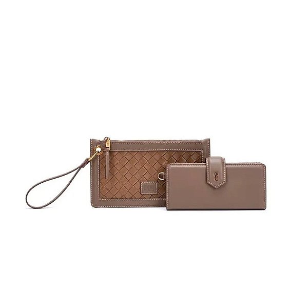 KIT NECESSAIRE SANTA LOLLA ALÇA DE MÃO E CARTEIRA TRESSÊ CINZA FOG