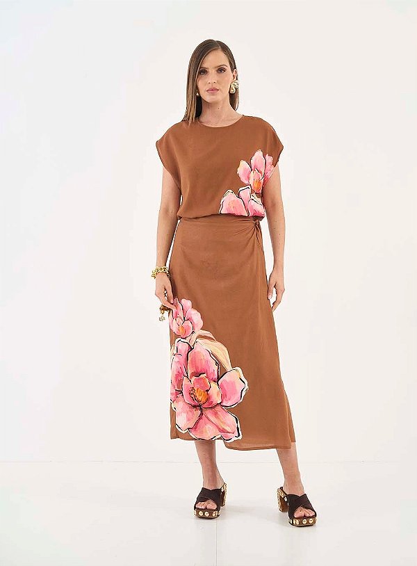 SAIA MIDI COLCCI ESTAMPADA COM TRANSPASSE