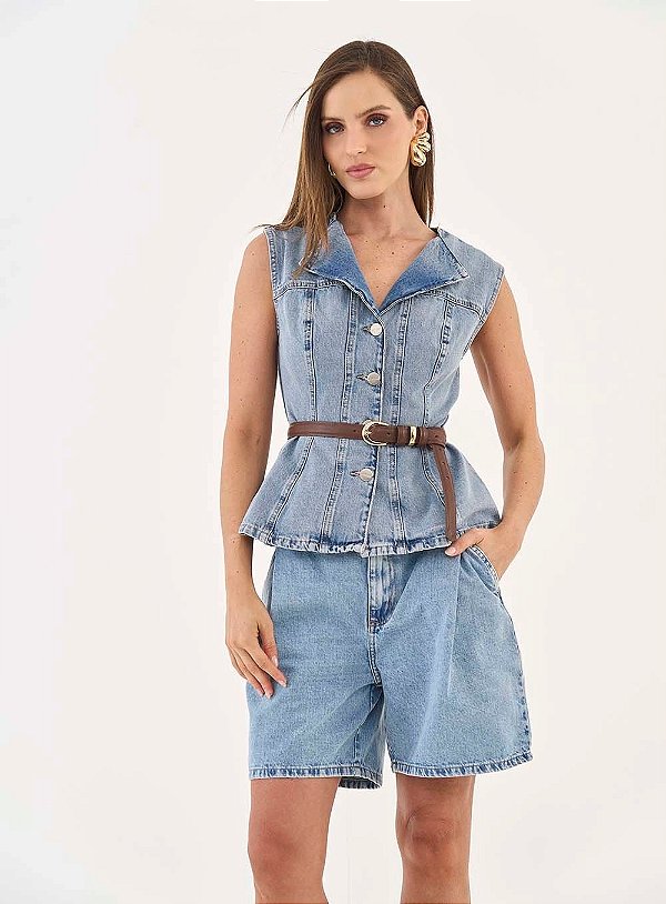 COLETE JEANS COLCCI ACINTURADO ÍNDIGO