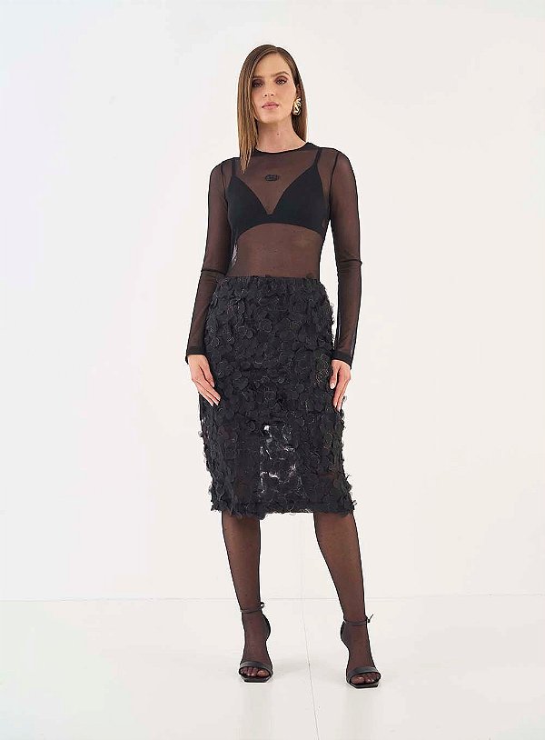 SAIA EM TULE COLCCI COM TRANSPARÊNCIA PRETO