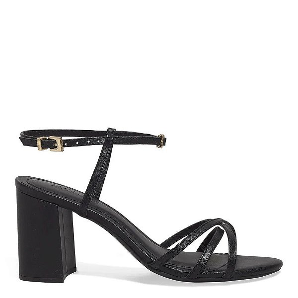 SANDÁLIA COURO SALTO MÉDIO SANTA LOLLA PRETA TIRAS FINAS