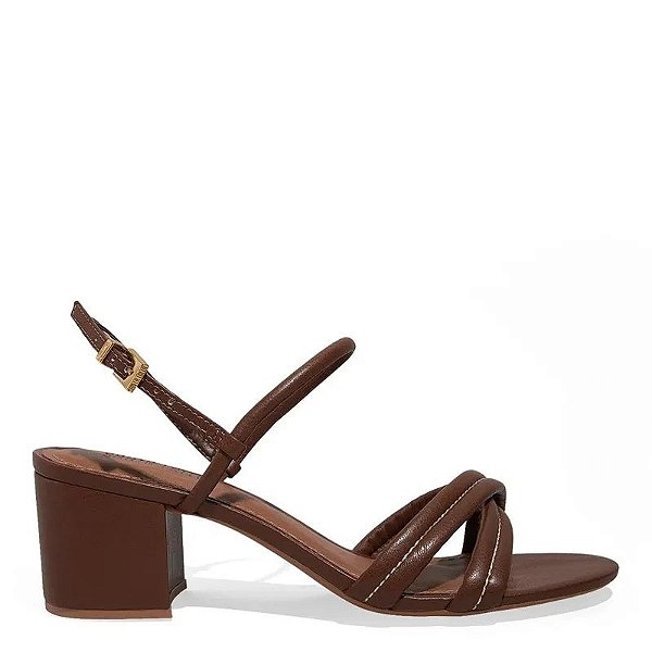 SANDÁLIA NAPA SOFT SANTA LOLLA CARAMELO ESCURO SALTO BLOCO