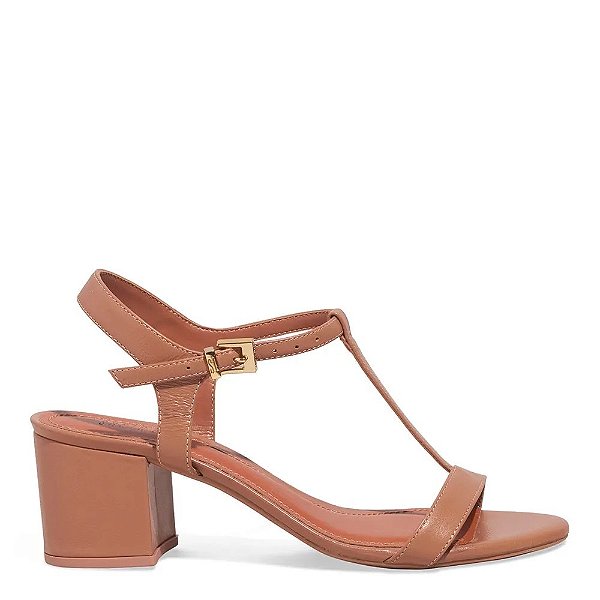 SANDÁLIA COURO CONFORTSANTA LOLLA  SALTO BLOCO BEGE