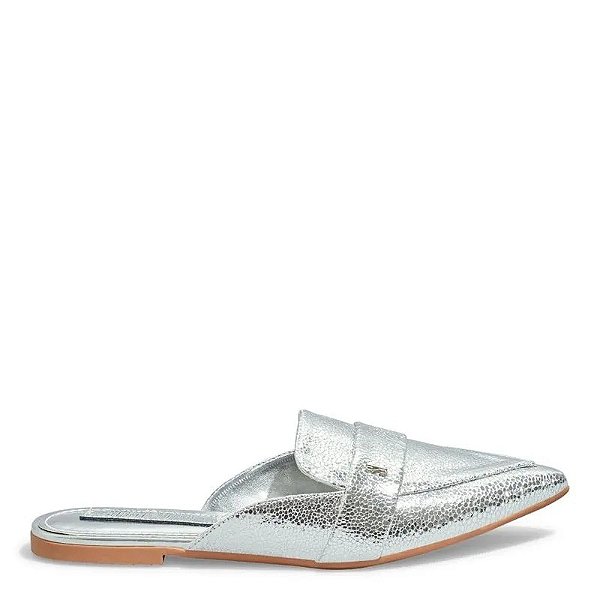 MOCASSIM MULE SANTA LOLLA METALIZADO GLOW PRATA BICO FINO