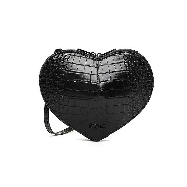 BOLSA CORAÇÃO CROCO SANTA LOLLA PRETO ALÇA TRANSVERSAL