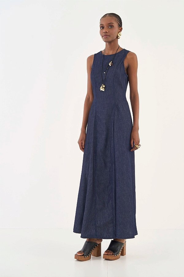 VESTIDO JEANS LONGO COLCCI ACINTURADO