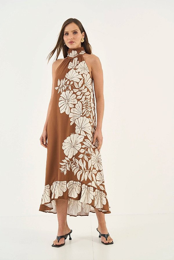 VESTIDO MIDI ESTAMPADO GOLA ALTA COLCCI