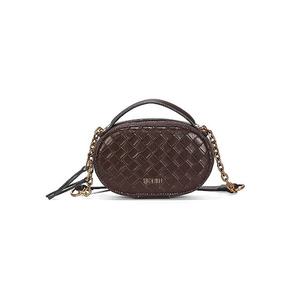 BOLSA PEQUENA TRESSÊ MARROM DARK SANTA LOLLA PESPONTOS ALÇA CORRENTE