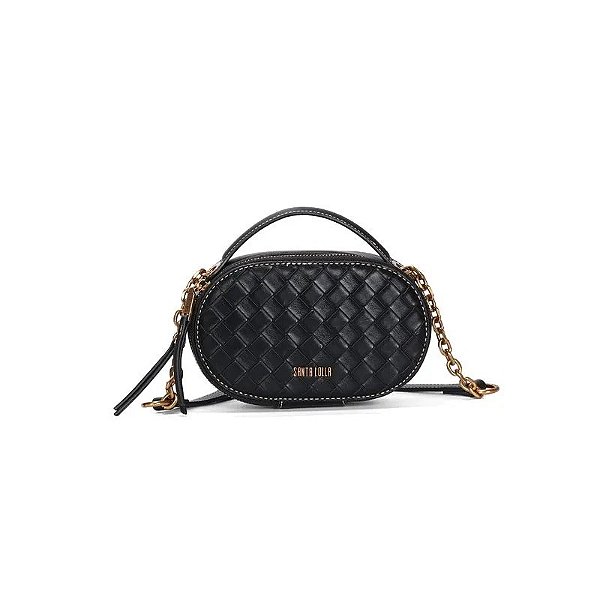 BOLSA PEQUENA TRESSÊ SANTA LOLLA PRETO PESPONTOS ALÇA CORRENTE