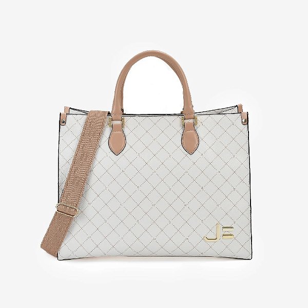 BOLSA SHOPPING JORGE BISCHOFF MONOGRAMA JB OFF WHITE NUDE LINHO