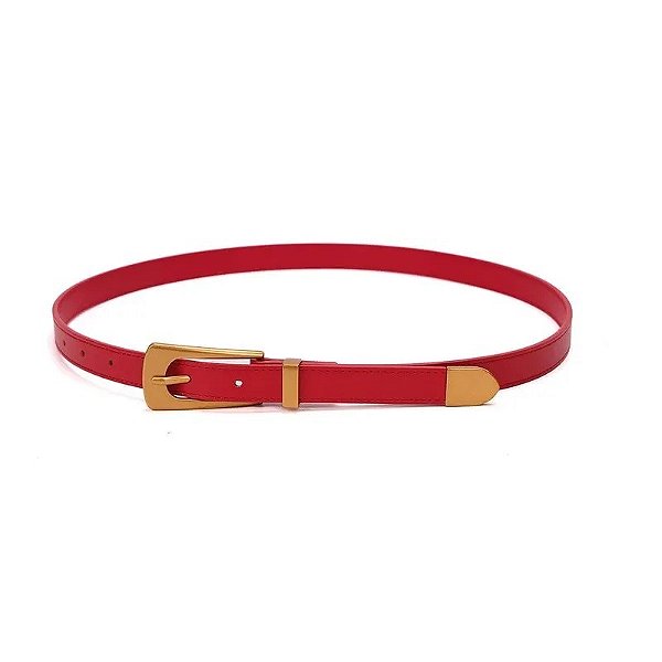 CINTO COURO LISO SANTA LOLLA LARANJA FIVELA DOURADA