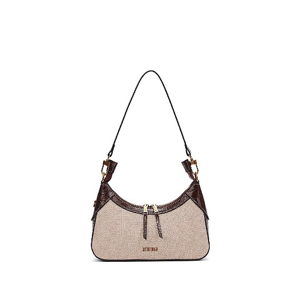 BOLSA DE OMBRO SANTA LOLLA PEQUENA CANVAS BEGE RECORTES CROCO