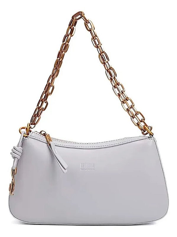 BOLSA SANTA LOLLA PEQUENS BAGUETE SOFT CINZA ALÇA DE OMBRO CORRENTE