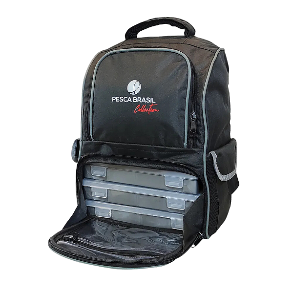 Mochila Pesca Brasil Fishing Bag Preta e Cinza